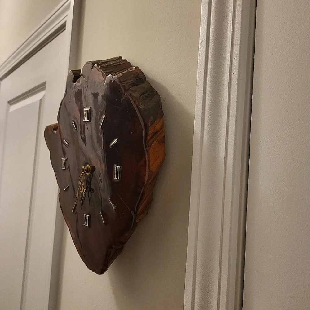 Vintage Natural Live Edge Wood Slab Wall Clock Handcrafted Works